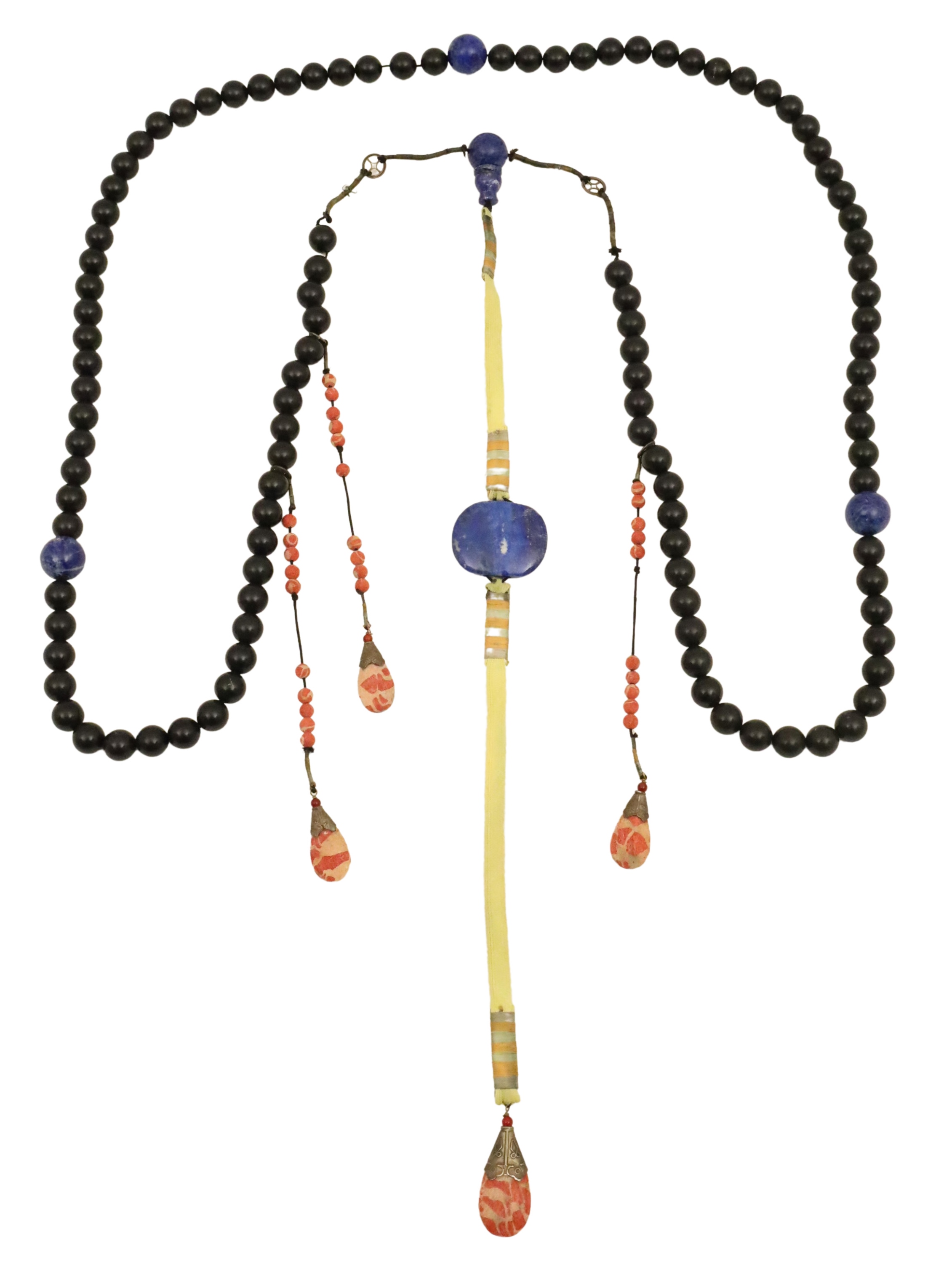 Appraisal: Imperial Chaozhu court necklace consisting of black stone beads quadrantal