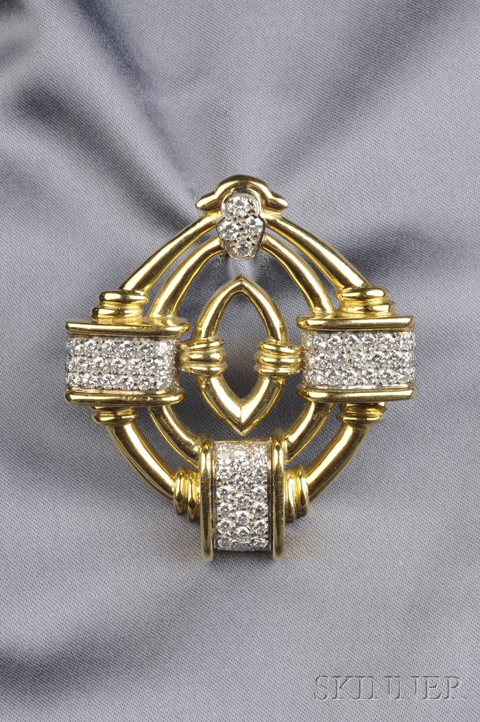 Appraisal: kt Gold and Diamond Pendant Brooch pave-set with seventy-three full-cut