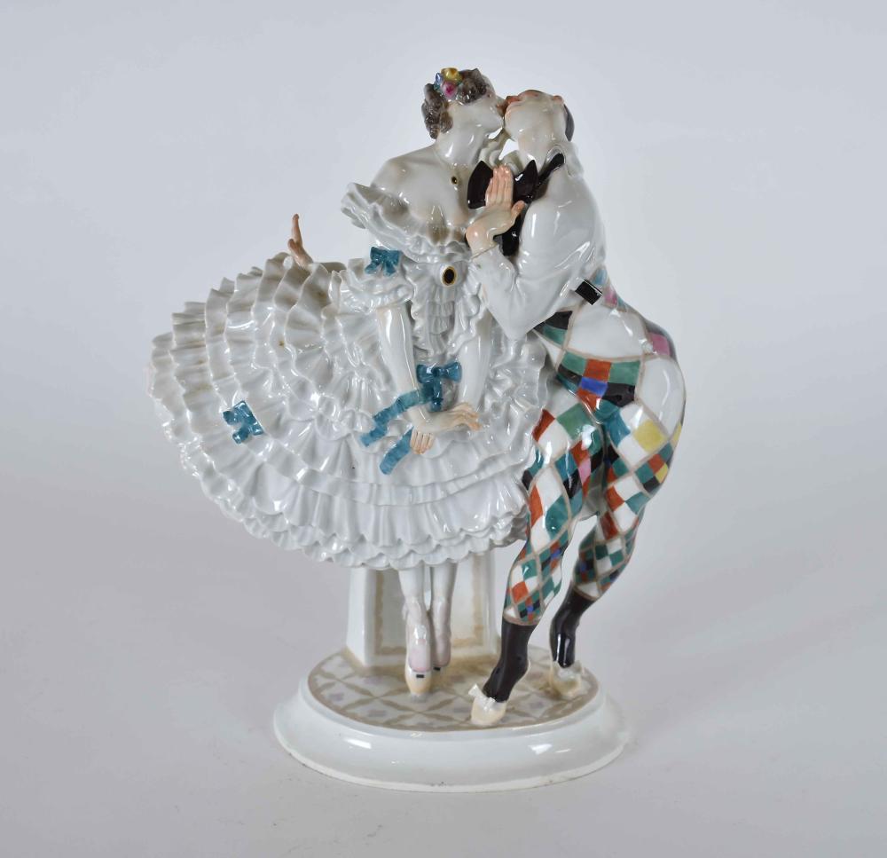 Appraisal: MEISSEN PORCELAIN GROUP OF HARLEQUIN AND COLUMBINEThe underside marked with