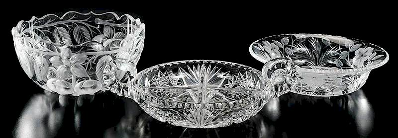 Appraisal: Two Cut Glass Bowls and a Divided Nappy deeply engraved