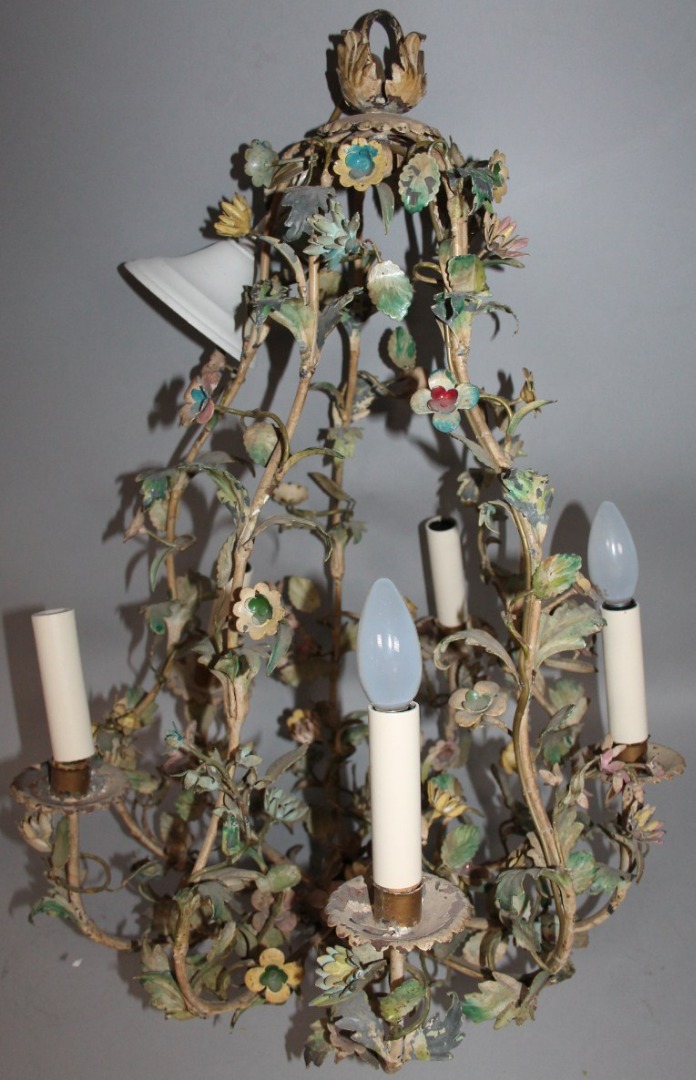 Appraisal: A highly decorative thC five branch chandelier of entwined floral