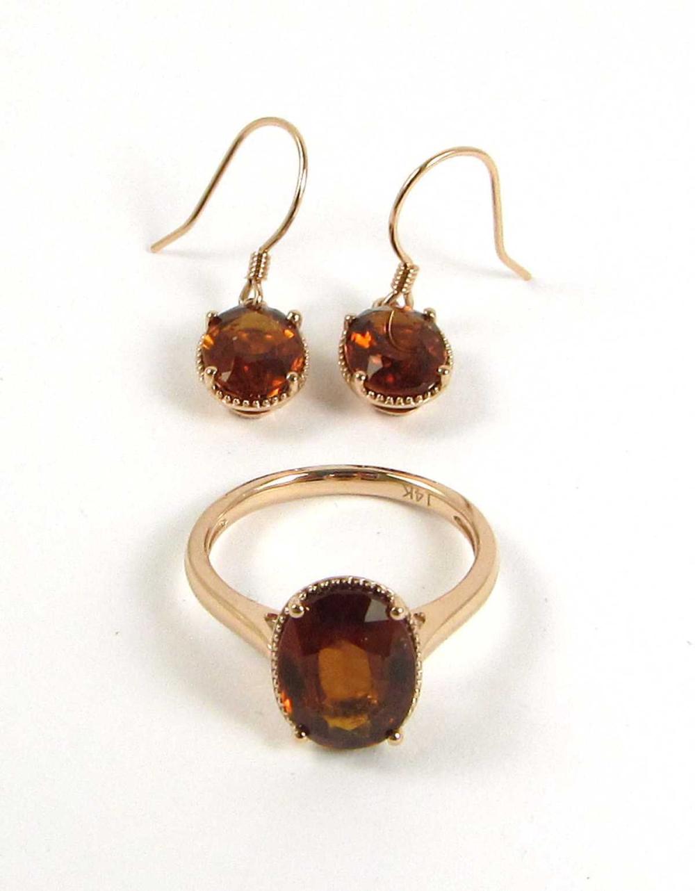 Appraisal: HESSONITE GARNET AND ROSE GOLD RING AND EARRING SET including