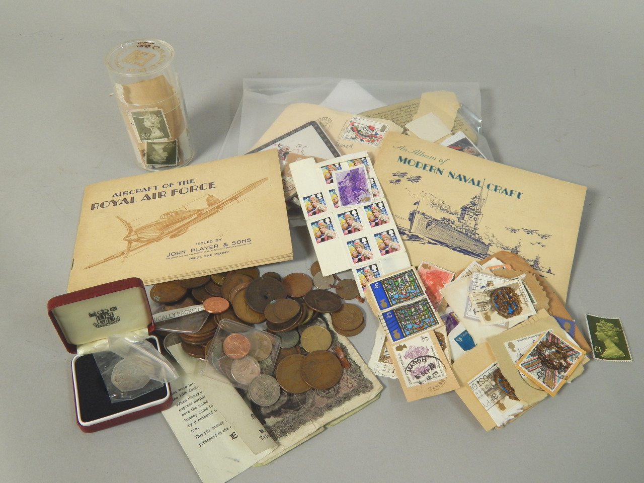 Appraisal: A large quantity of stamps coins cigarette cards etc