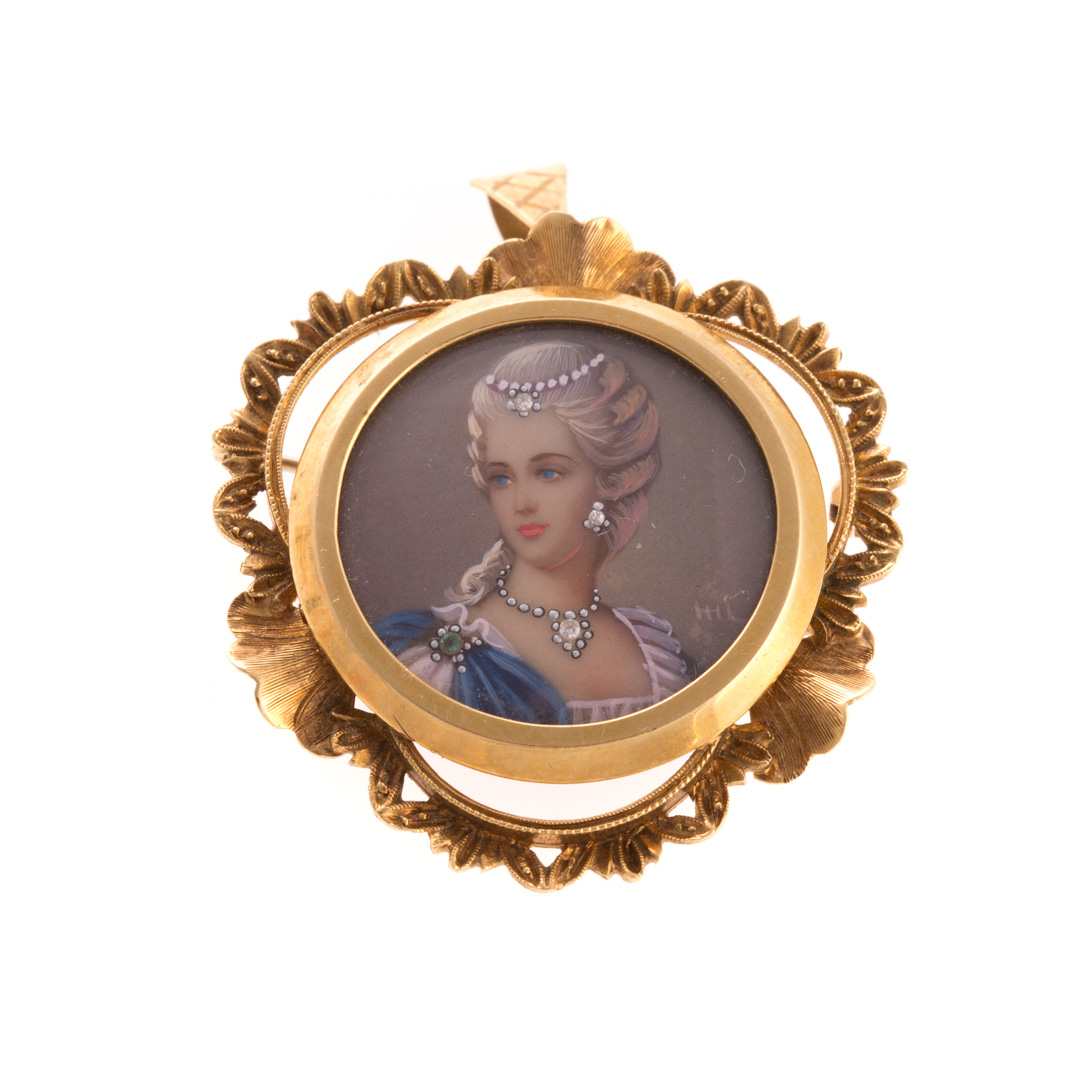 Appraisal: A Lady's Italian Portrait Pin Pendant in K K yellow