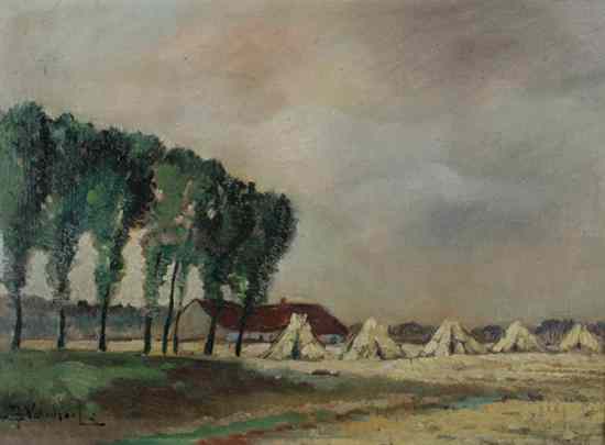 Appraisal: BELGIAN SCHOOL th century HAYSTACKS IN THE FIELD signed indistinctly