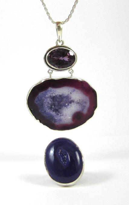 Appraisal: TWO ARTICLES OF PURPLE AGATE GEODE JEWELRY including a sterling