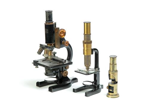 Appraisal: THREE MICROSCOPES American and European th and th century mixed