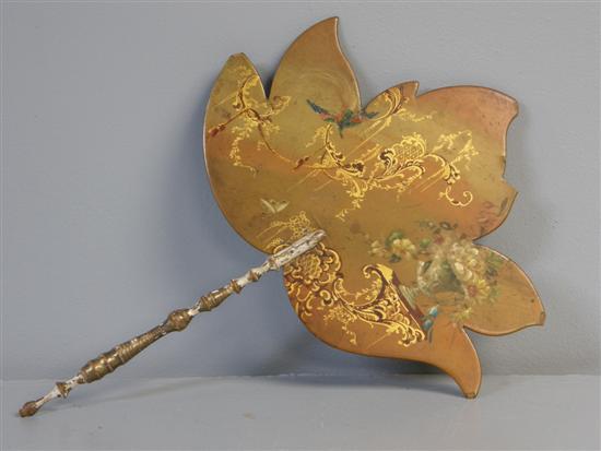 Appraisal: Black lacquered papier-mache fan in the shape of a leaf