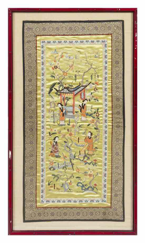 Appraisal: A Chinese Needlework Panel depicting figures in a garden framed