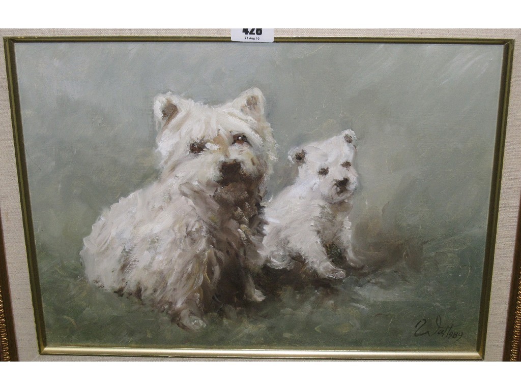 Appraisal: Oil on board 'Highland Terriers' signed and dated Watt