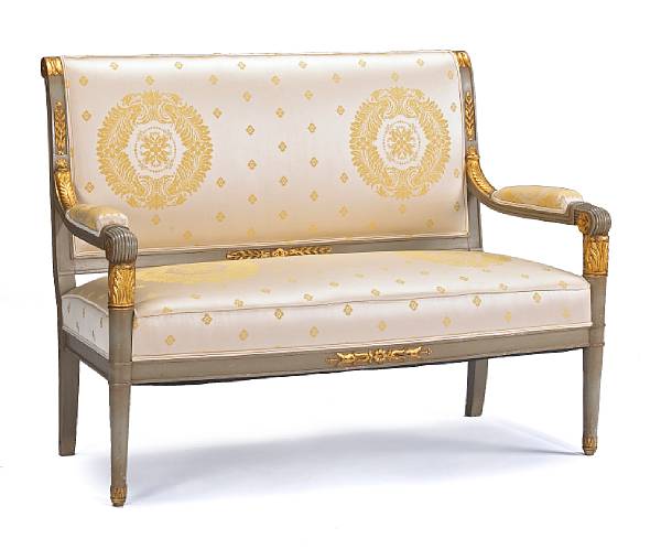 Appraisal: An Empire style paint decorated parcel giltwood suite of seat