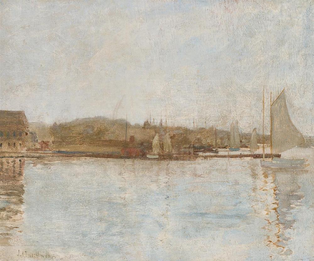 Appraisal: JOHN HENRY TWACHTMAN American - Harbor Scene Newport oil on