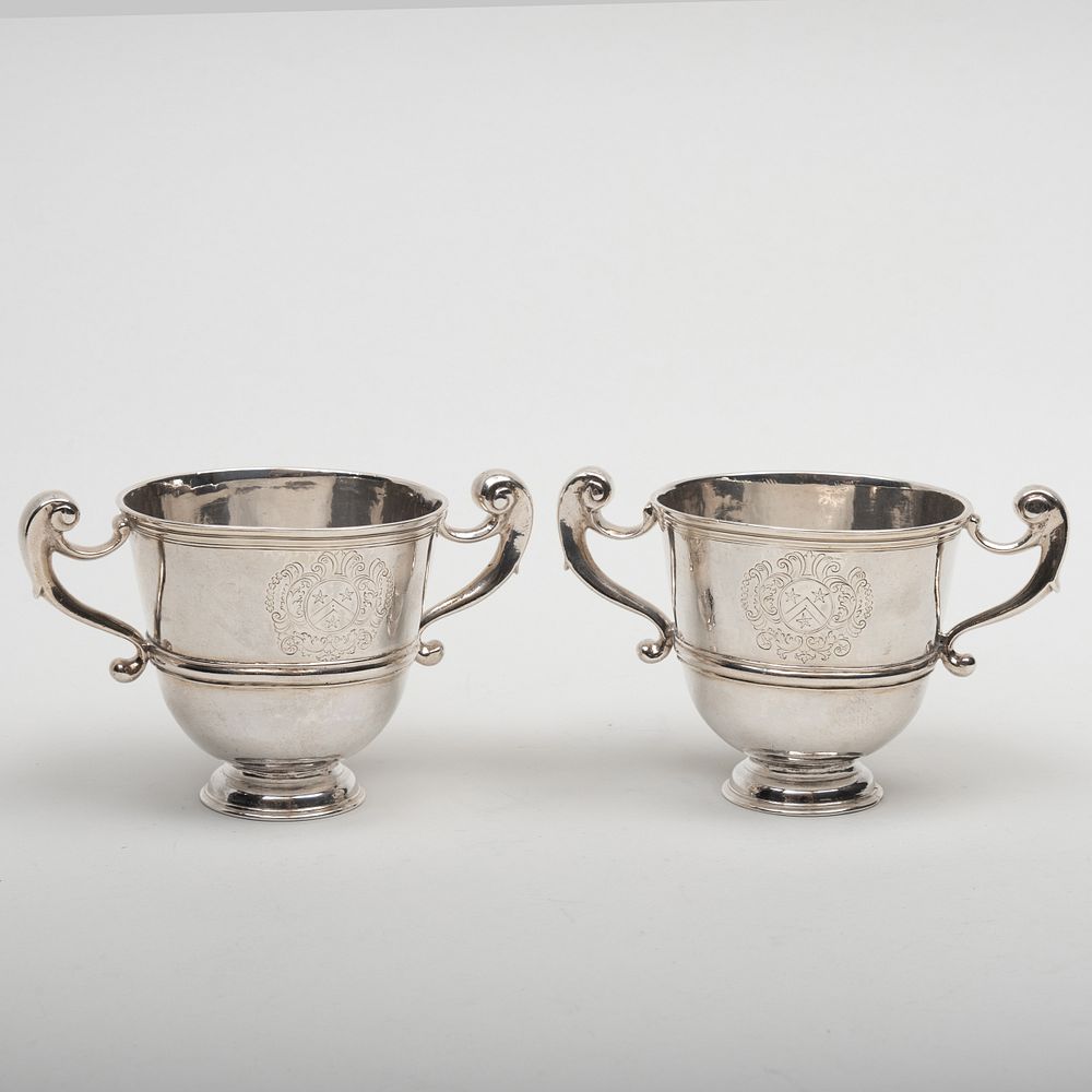 Appraisal: Pair of Irish Silver Twin-Handled Cups Marked for Dublin probably