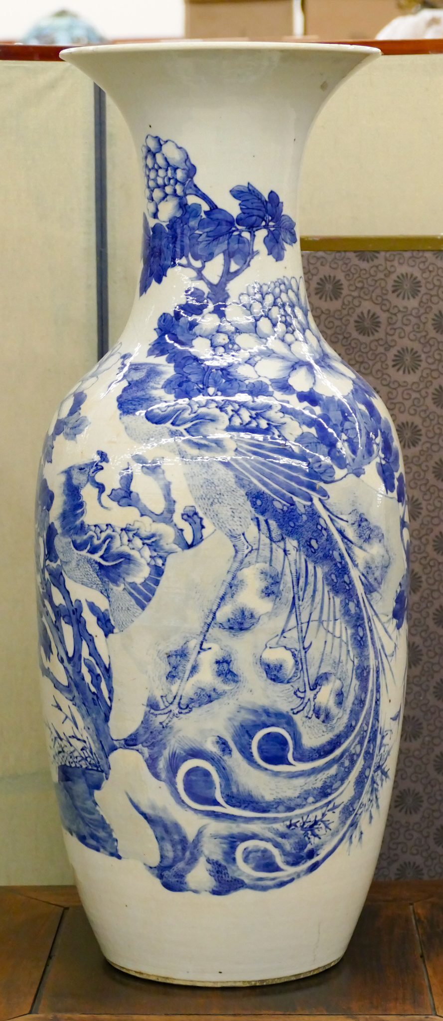 Appraisal: Chinese Qing Phoenix Blue and White Porcelain Vase ''x ''