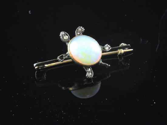 Appraisal: An Edwardian gold white opal and rose diamond bar brooch