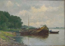 Appraisal: Franz Van Damme Belgian - Riverbank Scene Oil on canvas