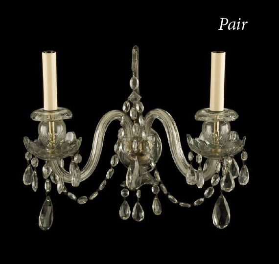 Appraisal: Pair of Georgian-Style Prism-Hung Cut Glass Two-Arm Sconces late th