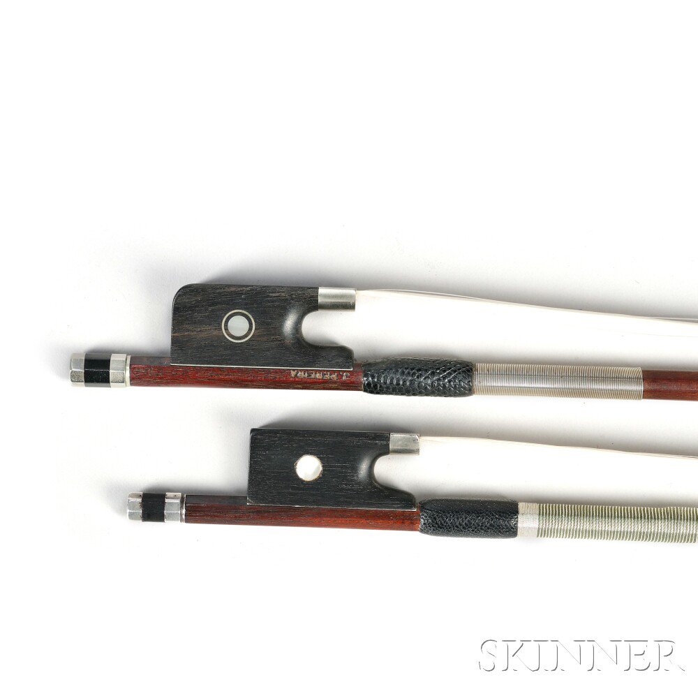 Appraisal: Two Bows a silver-mounted violin bow the octagonal stick unstamped