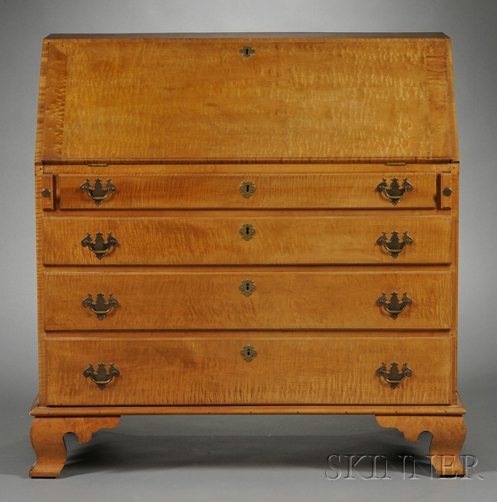 Appraisal: Chippendale-style Carved Tiger Maple and Bird's-eye Maple Slant-lid Desk ht