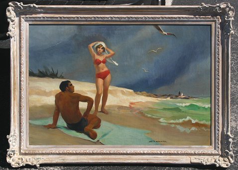 Appraisal: WILLIAMS Greta American th C Beach Scene with Figures OIL