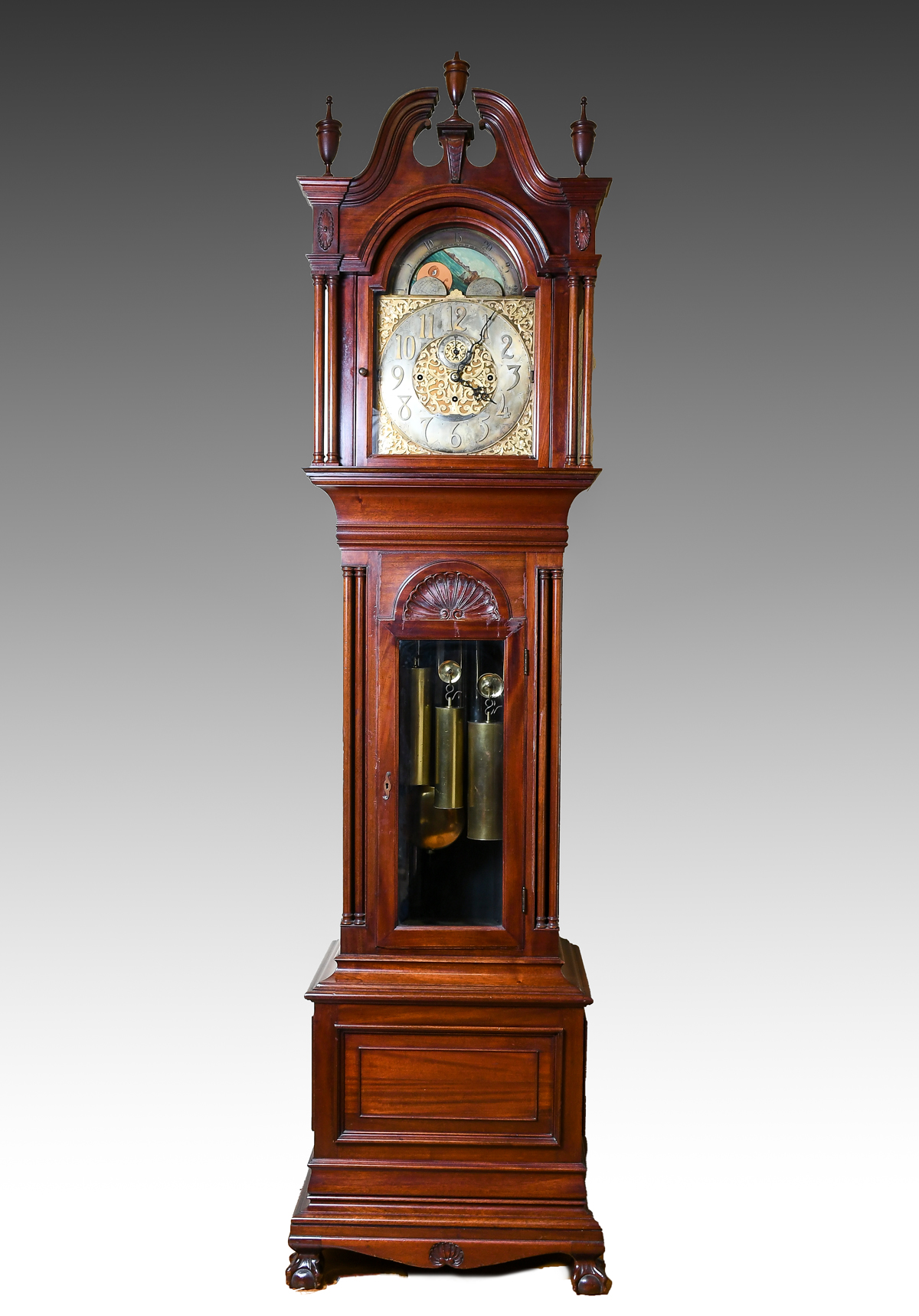 Appraisal: TIFFANY AND CO FIVE TUBE GRANDFATHER CLOCK Surmounting turned finials