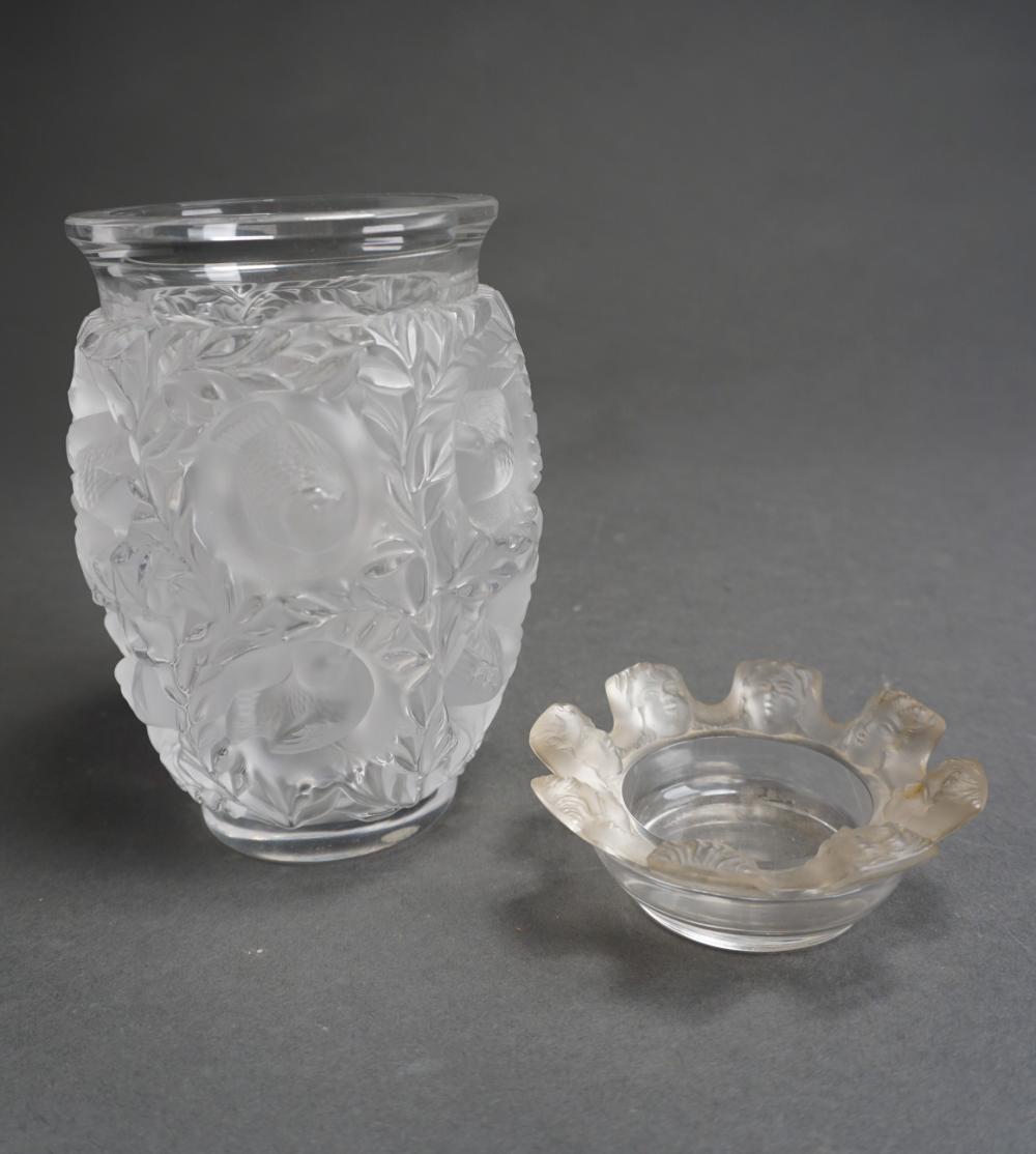 Appraisal: Lalique France Partially Frosted Glass 'Saint Nicholas' Ashtray and 'Bagatelle'