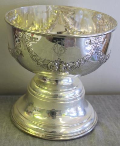 Appraisal: STERLING English Hallmarked Silver Pedestal Bowl Chased and repousse garlands