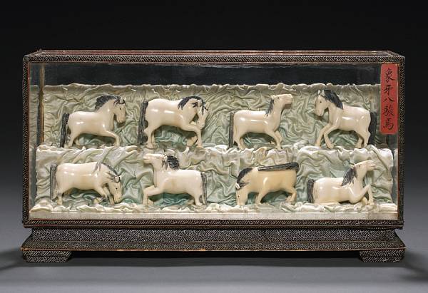 Appraisal: A set of eight miniature tinted ivory horses Republic Period