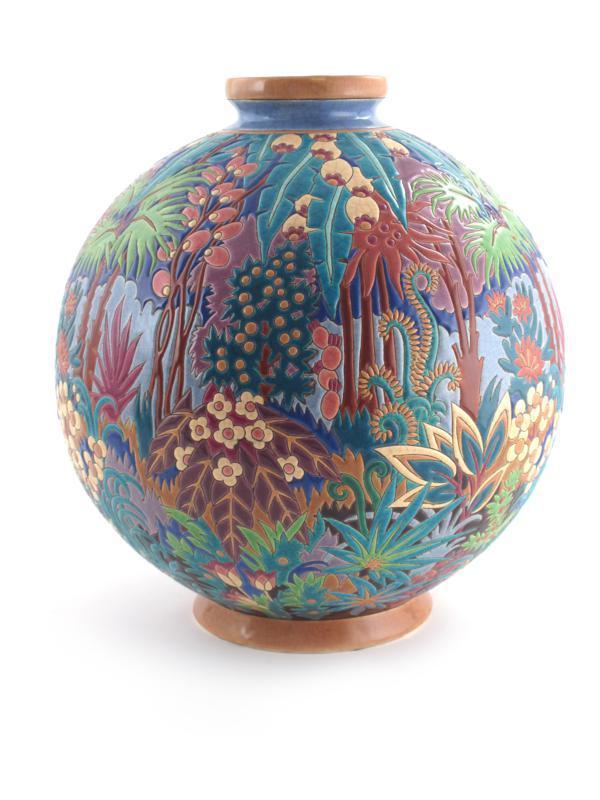 Appraisal: Boule Coloniale a large Longwy Pottery vase designed by Maurice