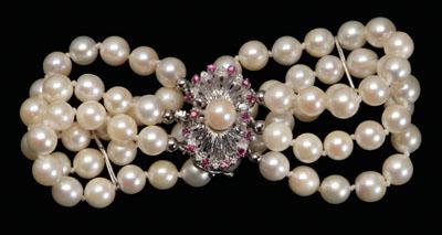 Appraisal: Pearl bracelet triple strands white rose cultured pearls to mm