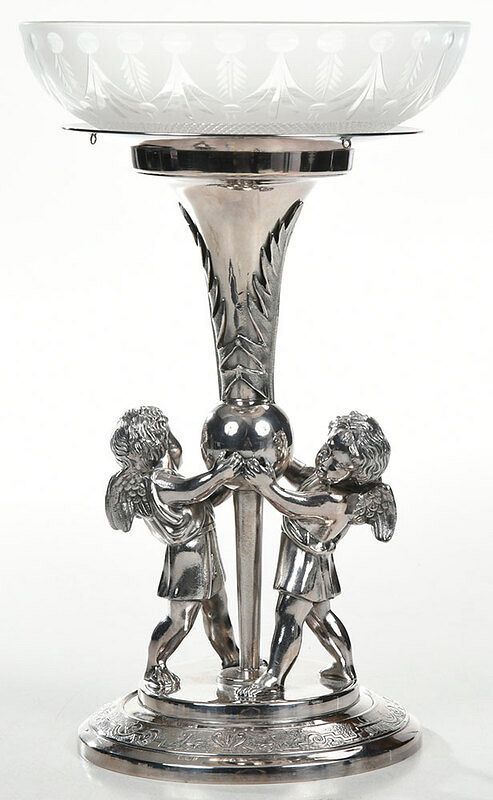 Appraisal: Silver Plated Center Piece With Later Glass Top American th