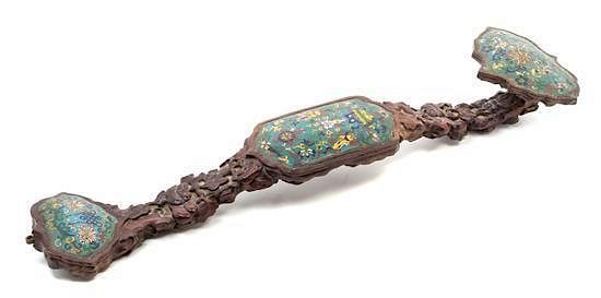 Appraisal: A Cloisonne Enamel Mounted Wood Ruyi Scepter Length inches A