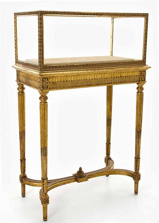 Appraisal: Louis XVI style giltwood curio cabinet th century rectangular glass