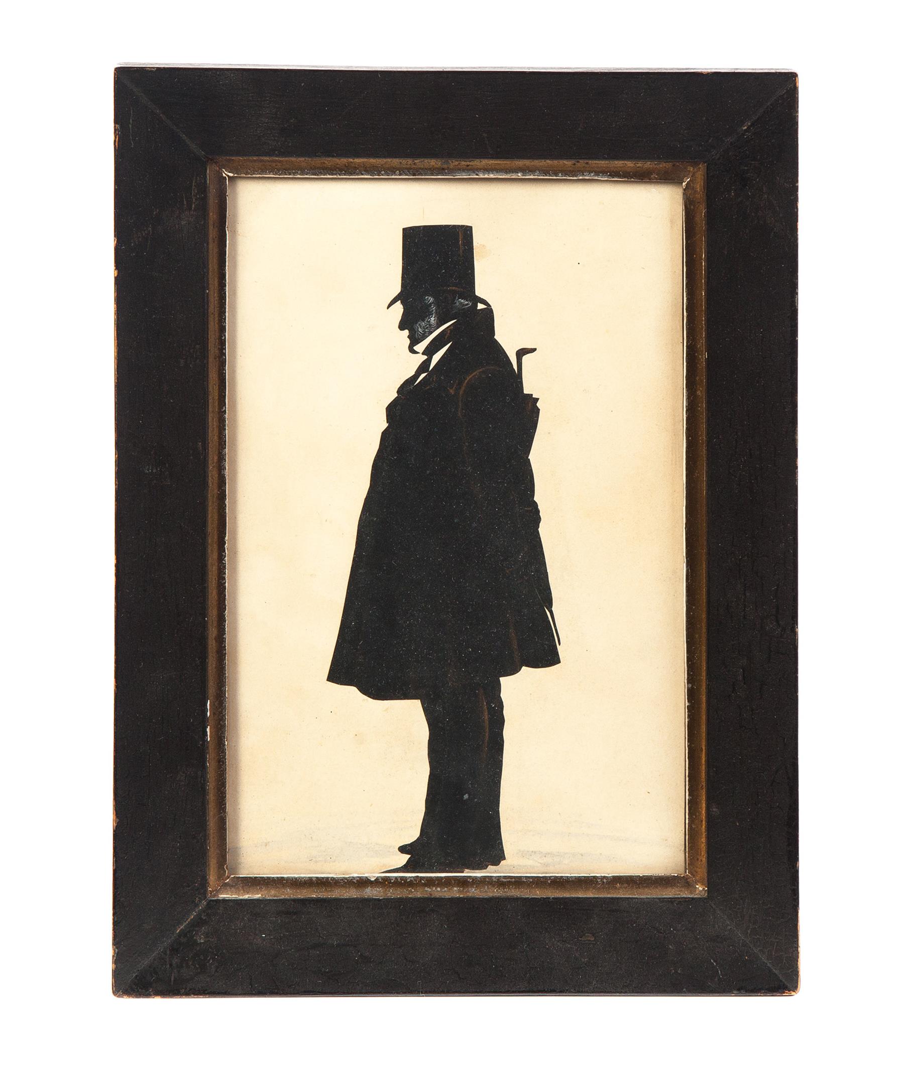 Appraisal: FRAMED FULL LENGTH INK SILHOUETTE OF A MAN England mid