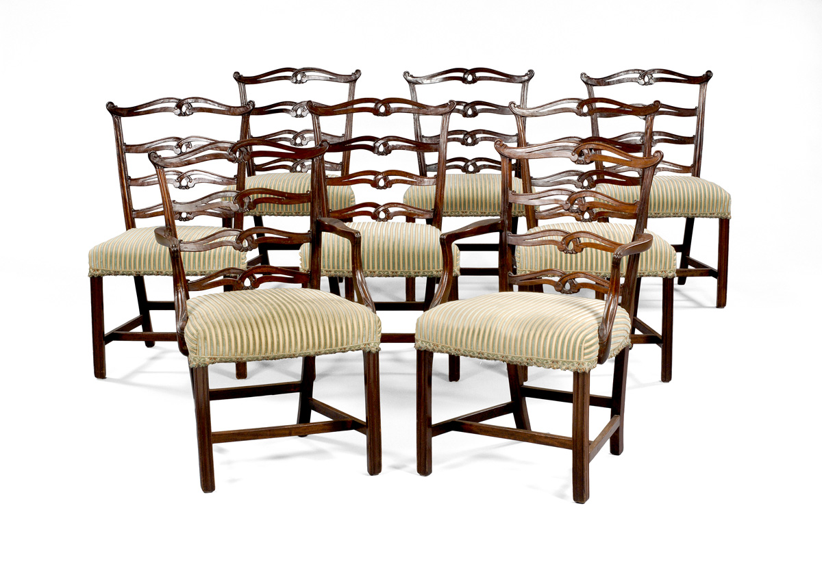 Appraisal: SET OF EIGHT GEORGE III MAHOGANY RIBBON-BACK DINING CHAIRS INCLUDING