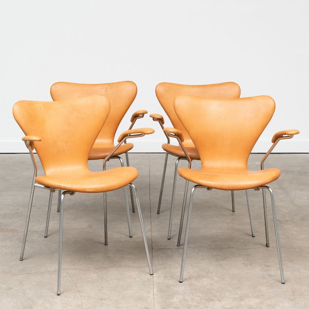 Appraisal: Set of Four Arne Jacobsen Chrome and Leather 'Ant' Chairs