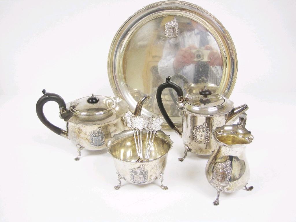 Appraisal: A George V four piece Tea Service matching circular Tray