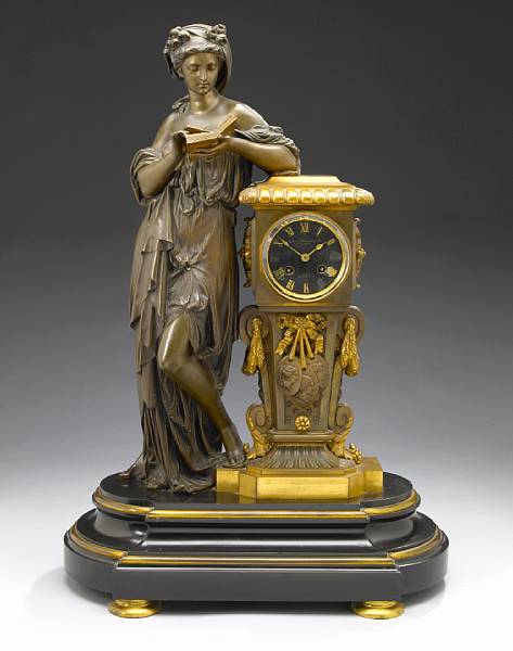 Appraisal: A French gilt and patinated bronze mantel clock fourth quarter