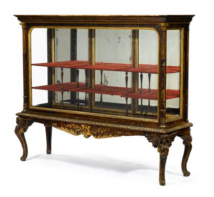 Appraisal: Continental faux tortoiseshell and parcel-gilt vitrine late th century The