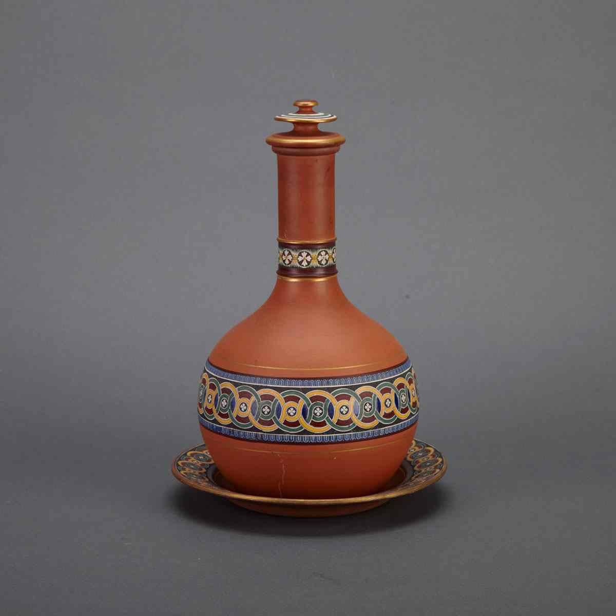 Appraisal: Samuel Alcock Terracotta Carafe with Stopper and Stand mid- th