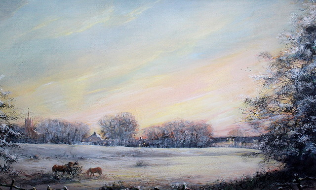 Appraisal: GORDON LEES TH CENTURY Horses grazing in a winter landscape