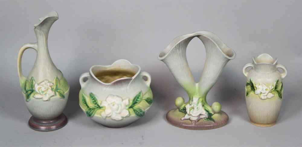 Appraisal: ROSEVILLE POTTERY GREY GARDENIA PATTERN DOUBLE VASE double lily shape