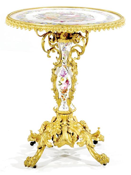 Appraisal: French gilt-bronze mounted porcelain pedestal table by H Picard mid