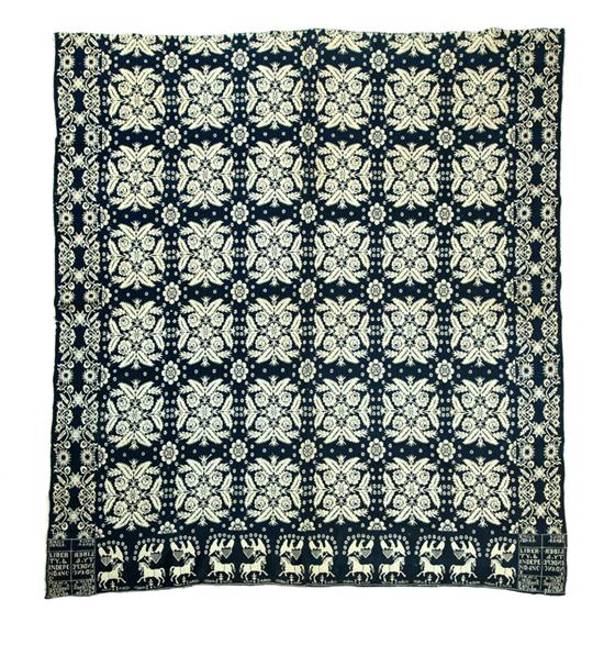 Appraisal: NEW YORK JACQUARD COVERLET Ithaca Tompkins County wool and cotton