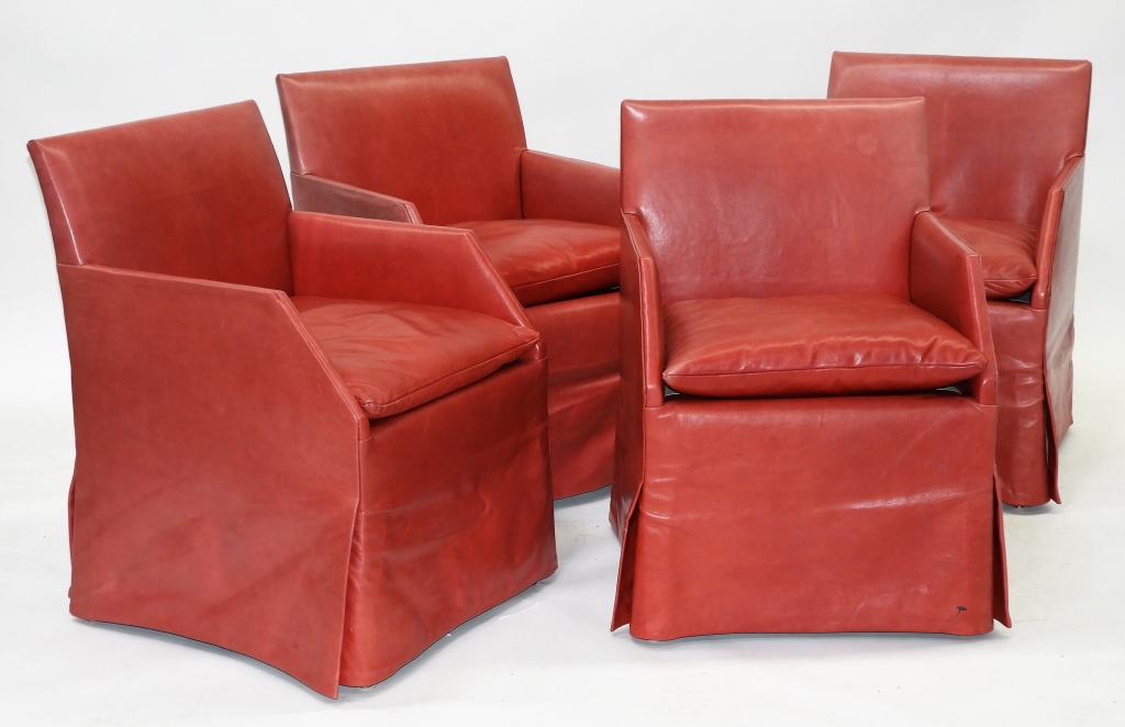 Appraisal: MCM MODERN RASPBERRY LEATHER ARM CHAIRS United States th CenturySquare