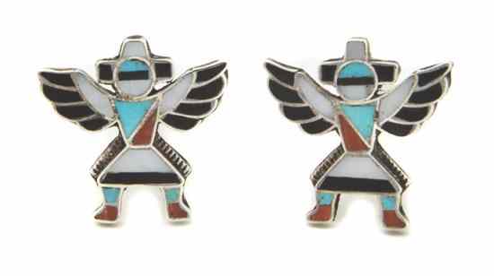 Appraisal: A Zuni Sterling Silver Knife Wing Cufflink having channel inlay