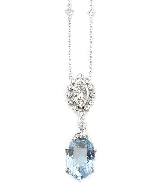 Appraisal: An aquamarine diamond and k white gold necklace length in