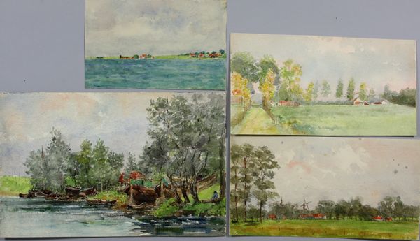 Appraisal: Four w c on paper two farm scenes and two