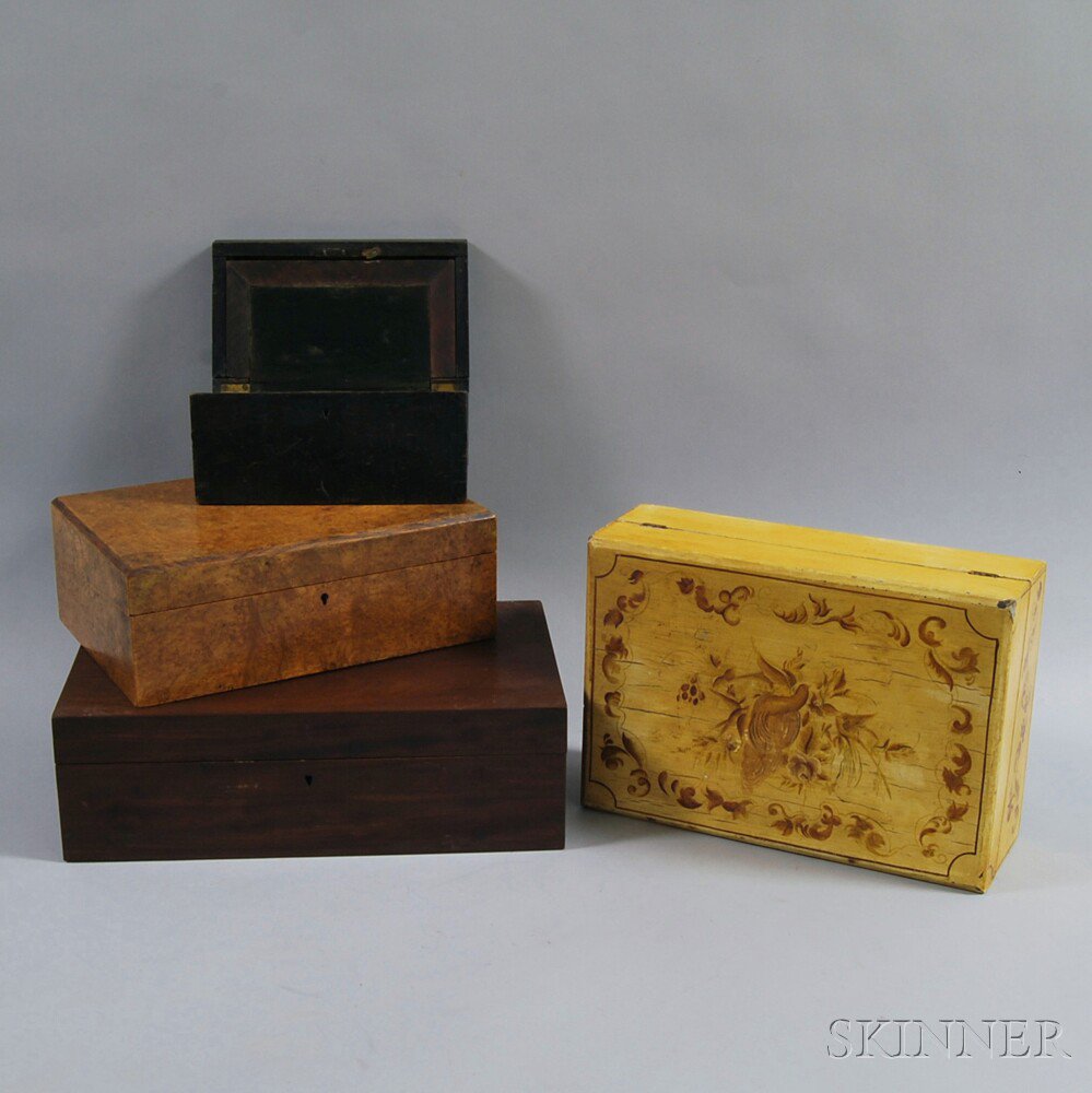 Appraisal: Four Writing Boxes one small and black-painted one mahogany one