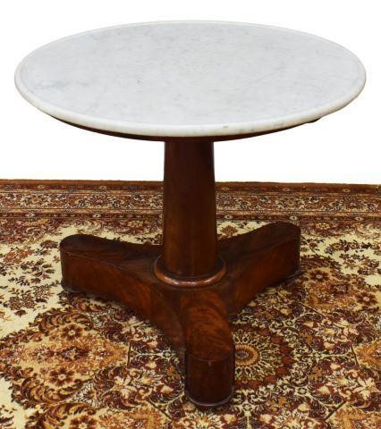 Appraisal: French Empire style marble-top mahogany pedestal table mid th c